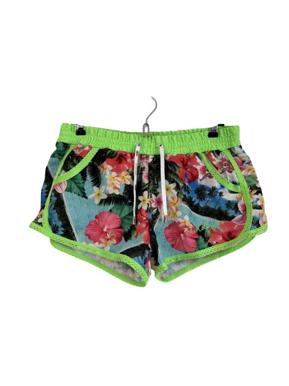 ES Collection Neon Floral Hawaiian Tropical Lined Swim Trunks Mens Medium
